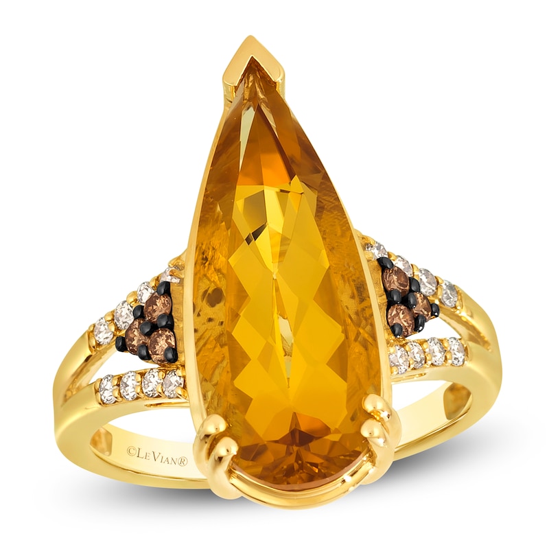 Main Image 1 of Le Vian® Pear-Shaped Cinnamon Citrine® and 0.23 CT. T.W. Diamond Split Shank Ring in 14K Honey Gold™ - Size 7