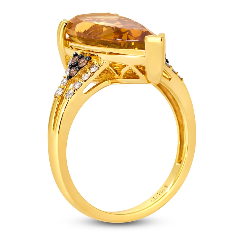 Main Image 2 of Le Vian® Pear-Shaped Cinnamon Citrine® and 0.23 CT. T.W. Diamond Split Shank Ring in 14K Honey Gold™ - Size 7