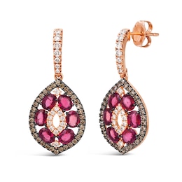 Le Vian® Oval Certified Passion Ruby™ and 0.80 CT. T.W. Diamond Marquise Drop Earrings in 14K Strawberry Gold®
