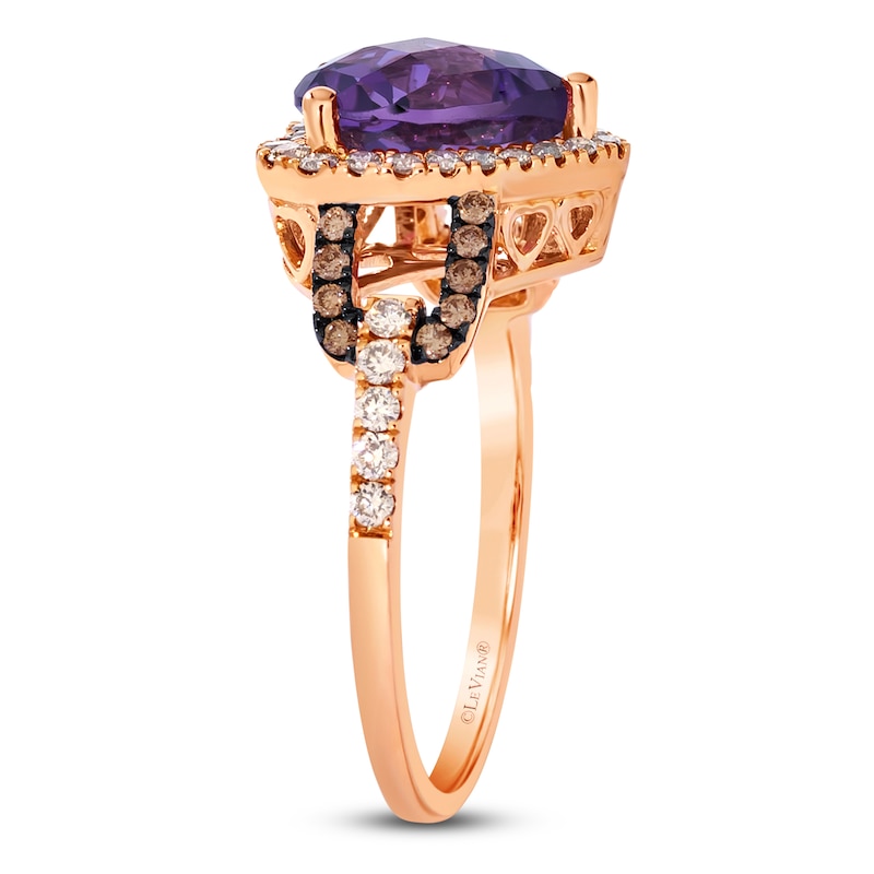 Le VianÂ® Heart-Shaped Grape Amethystâ¢ and 0.29 CT. T.W. Diamond Frame Ring in 14K Strawberry GoldÂ® - Size 7
