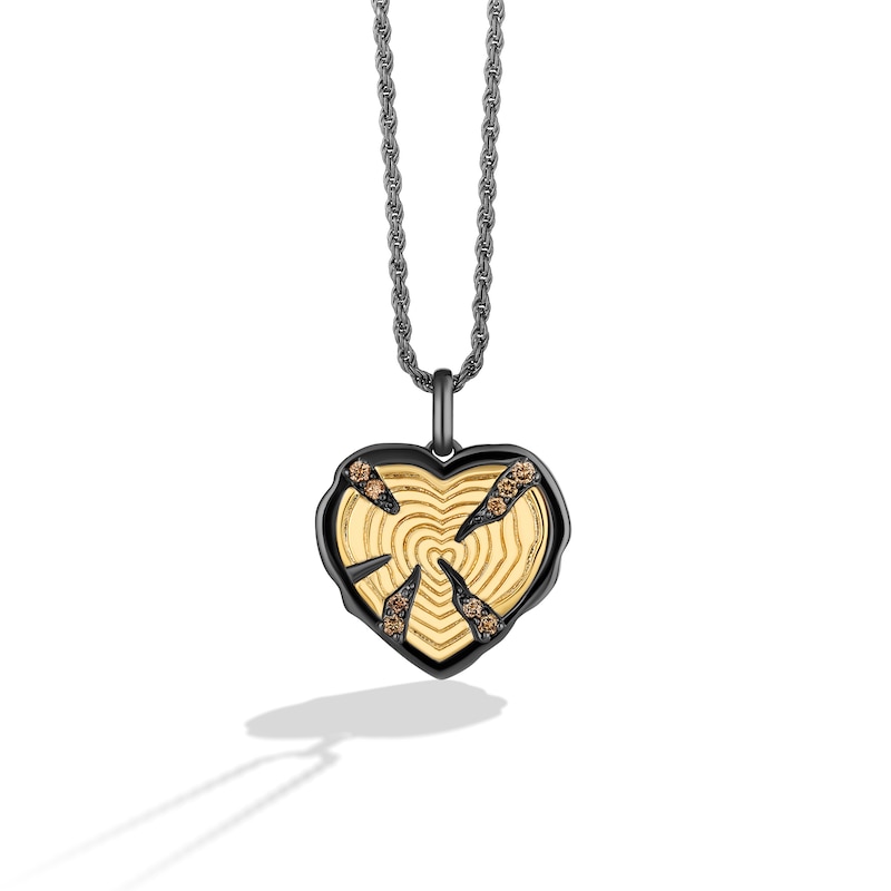 Main Image 1 of Limor 0.085 CT. T.W. Diamond Abstract Heart Pendant in Sterling Silver with 24K Gold and Black Rhodium Plate - 26”