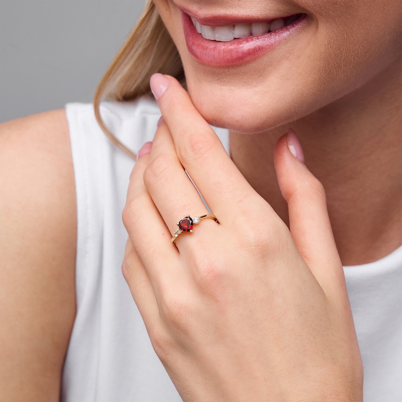 Main Image 2 of 6.0mm Heart-Shaped Garnet with Pink and White Lab-Created Sapphire Ring in 10K Gold