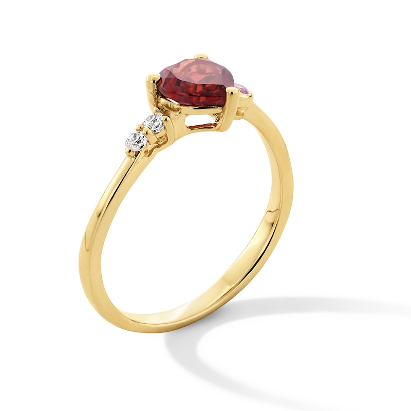 Main Image 3 of 6.0mm Heart-Shaped Garnet with Pink and White Lab-Created Sapphire Ring in 10K Gold