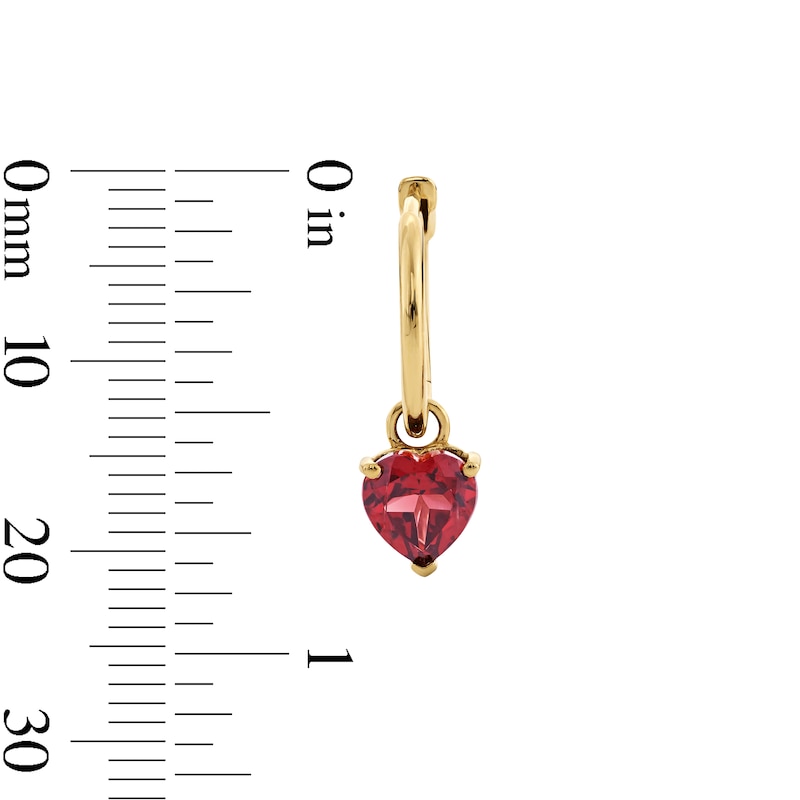 Main Image 3 of 6.0mm Heart-Shaped Garnet Hoop Drop Earrings in 10K Gold