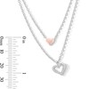Thumbnail Image 4 of 0.085 CT. T.W. Diamond Layered Double Heart Necklace in Sterling Silver and 18K Rose Gold Plate - 19”