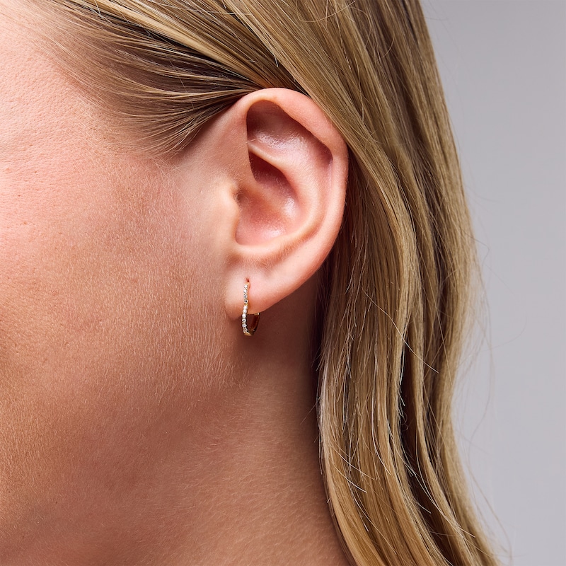 Main Image 2 of 0.085 CT. T.W. Diamond Heart Hoop Earrings in Sterling Silver with 14K Gold Plate