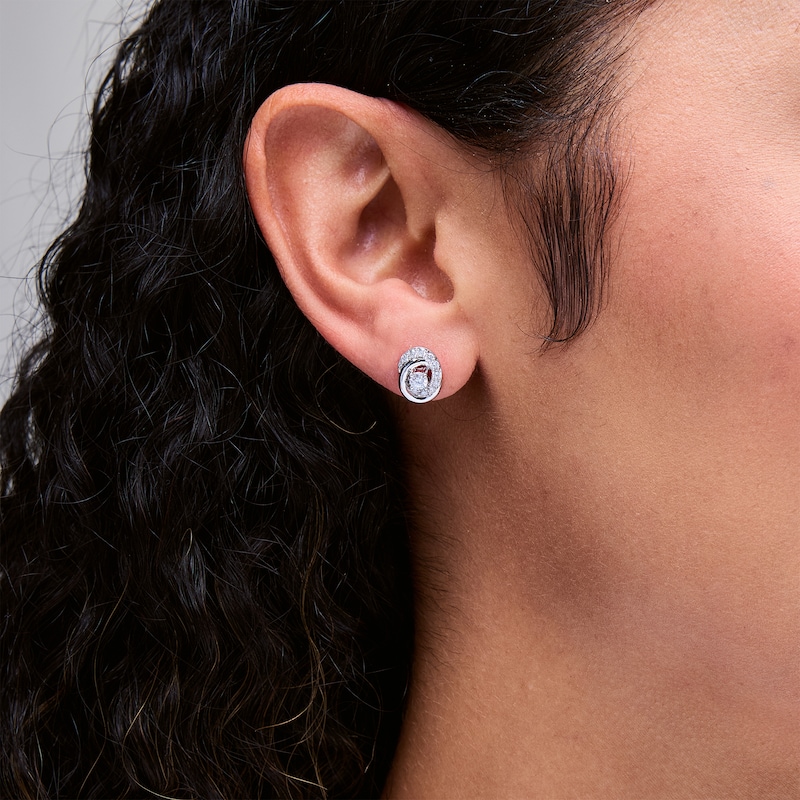 Main Image 2 of 0.50 CT. T.W. Certified Lab-Created Diamond Oval Knot Stud Earrings in Sterling Silver (I/I1)