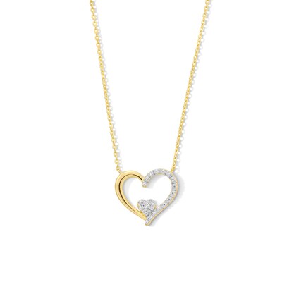 0.085 CT. T.W. Multi-Diamond Heart in Heart Necklace in Sterling Silver with 14K Gold Plate - 17"