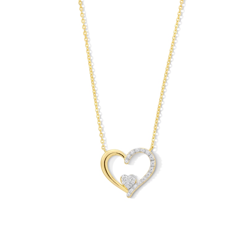 Main Image 1 of 0.085 CT. T.W. Multi-Diamond Heart in Heart Necklace in Sterling Silver with 14K Gold Plate - 17"