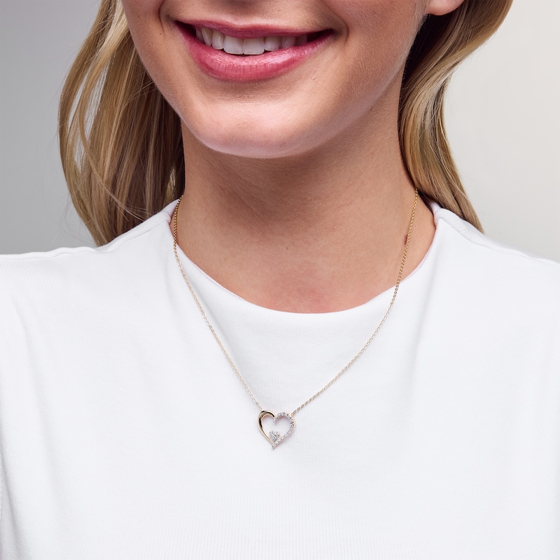 Main Image 2 of 0.085 CT. T.W. Multi-Diamond Heart in Heart Necklace in Sterling Silver with 14K Gold Plate - 17"
