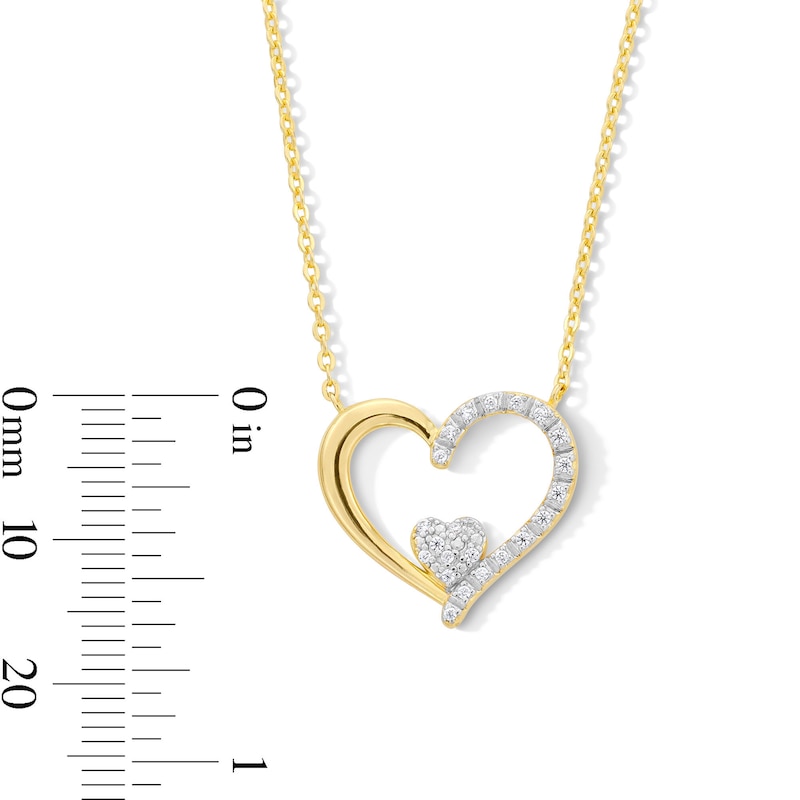 Main Image 4 of 0.085 CT. T.W. Multi-Diamond Heart in Heart Necklace in Sterling Silver with 14K Gold Plate - 17"