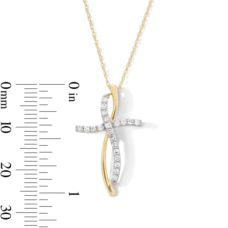 Main Image 3 of 0.23 CT. T.W. Diamond Loop Cross Pendant in 10K Gold