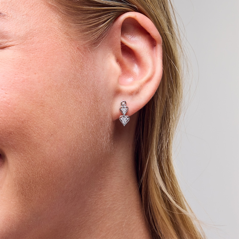 Main Image 2 of 0.20 CT. T.W. Certified Lab-Created Multi-Diamond Double Heart Drop Earrings in Sterling Silver (I/I1)