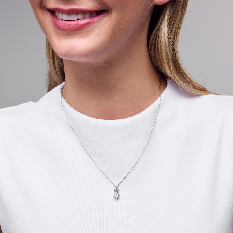 Main Image 2 of 0.20 CT. T.W. Certified Lab-Created Multi-Diamond Double Heart Drop Necklace in Sterling Silver (I/I1)