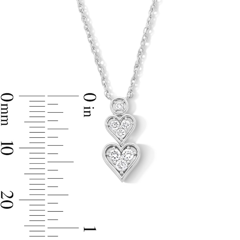 Main Image 3 of 0.20 CT. T.W. Certified Lab-Created Multi-Diamond Double Heart Drop Necklace in Sterling Silver (I/I1)