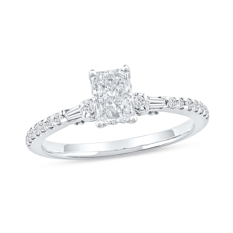 1.00 CT. T.W. Radiant-Cut Canadian Certified Centre Diamond Engagement Ring in 18K White Gold (I/SI2)