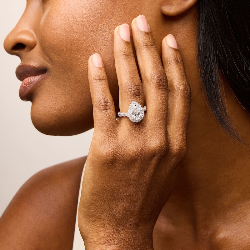 Main Image 2 of Vera Wang Love Collection 2.25 CT. T.W. Pear Certified Lab-Grown Diamond Double Frame Engagement Ring in Platinum