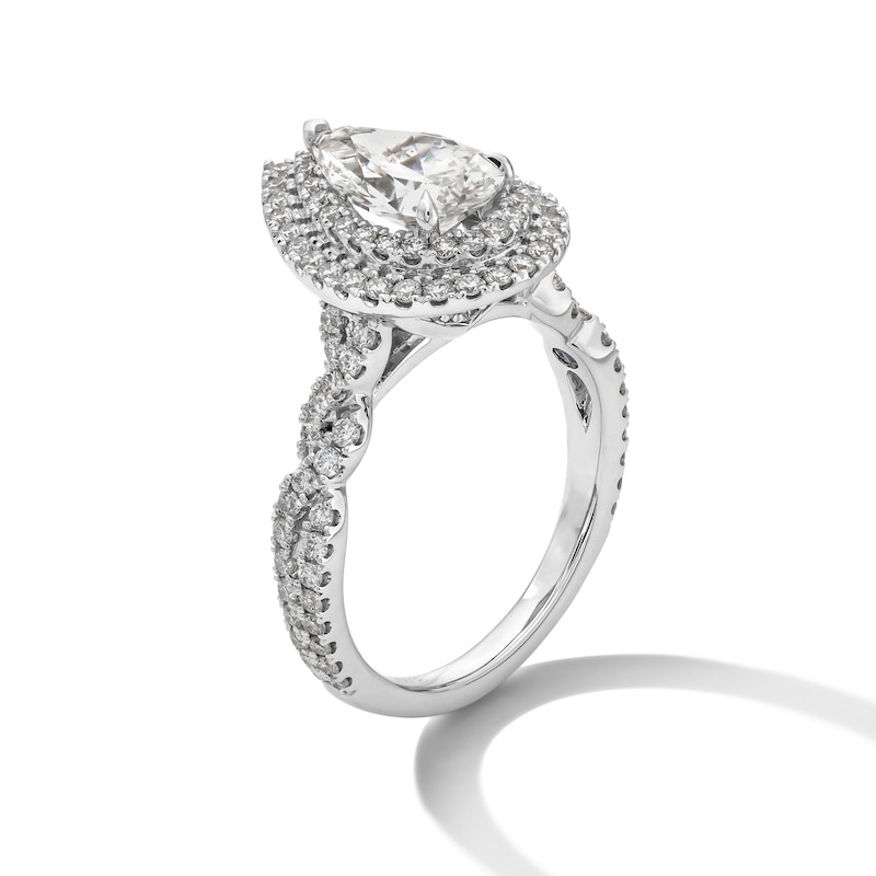 Main Image 3 of Vera Wang Love Collection 2.25 CT. T.W. Pear Certified Lab-Grown Diamond Double Frame Engagement Ring in Platinum