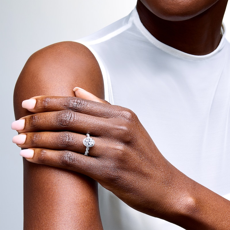 Main Image 2 of Vera Wang Love Collection 1.60 CT. T.W. Oval Certified Lab-Grown Diamond Frame Twist Engagement Ring in Platinum