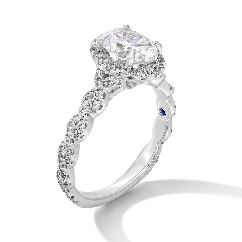 Main Image 3 of Vera Wang Love Collection 1.60 CT. T.W. Oval Certified Lab-Grown Diamond Frame Twist Engagement Ring in Platinum