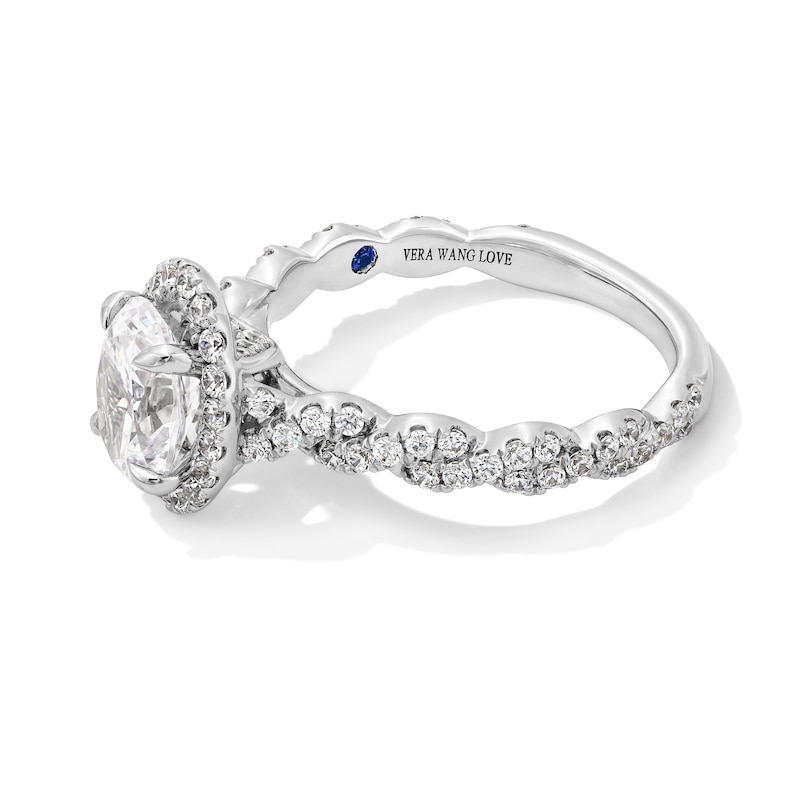 Main Image 4 of Vera Wang Love Collection 1.60 CT. T.W. Oval Certified Lab-Grown Diamond Frame Twist Engagement Ring in Platinum