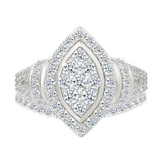 0.95 CT. T.W. Marquise-Shaped Multi-Diamond Frame Collar Split Shank Bridal Set in 10K Gold