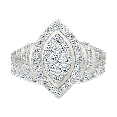 0.95 CT. T.W. Marquise-Shaped Multi-Diamond Frame Collar Split Shank Bridal Set in 10K Gold