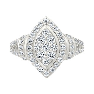 0.95 CT. T.W. Marquise-Shaped Multi-Diamond Frame Collar Split Shank Bridal Set in 10K Gold