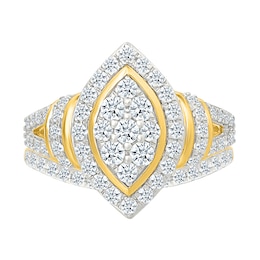 0.95 CT. T.W. Marquise-Shaped Multi-Diamond Frame Collar Split Shank Bridal Set in 10K Gold