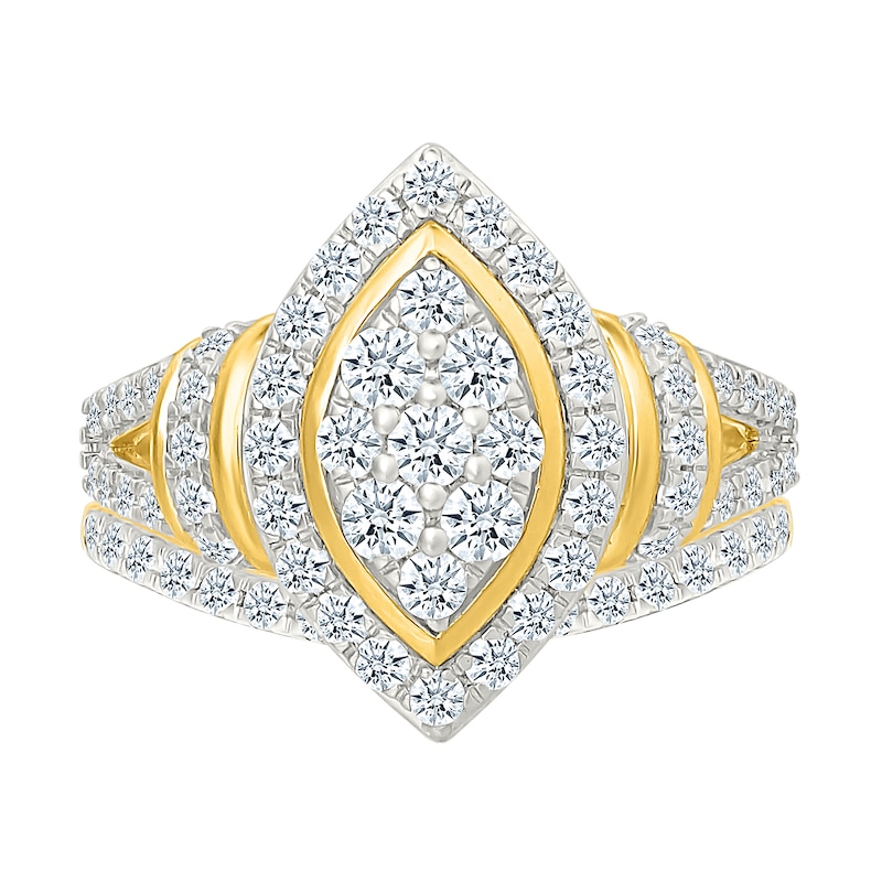 Main Image 1 of 0.95 CT. T.W. Marquise-Shaped Multi-Diamond Frame Collar Split Shank Bridal Set in 10K Gold