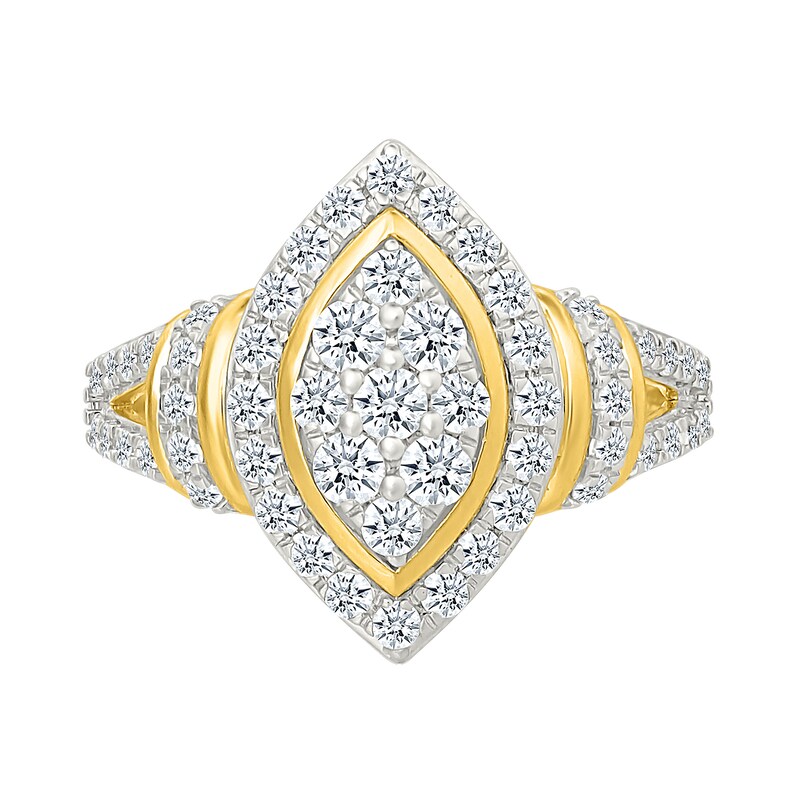 Main Image 3 of 0.95 CT. T.W. Marquise-Shaped Multi-Diamond Frame Collar Split Shank Bridal Set in 10K Gold