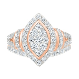 0.95 CT. T.W. Marquise-Shaped Multi-Diamond Frame Collar Split Shank Bridal Set in 10K Rose Gold