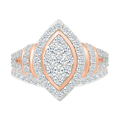 0.95 CT. T.W. Marquise-Shaped Multi-Diamond Frame Collar Split Shank Bridal Set in 10K Rose Gold