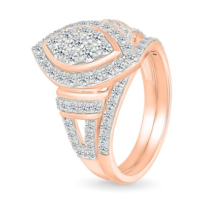 0.95 CT. T.W. Marquise-Shaped Multi-Diamond Frame Collar Split Shank Bridal Set in 10K Rose Gold