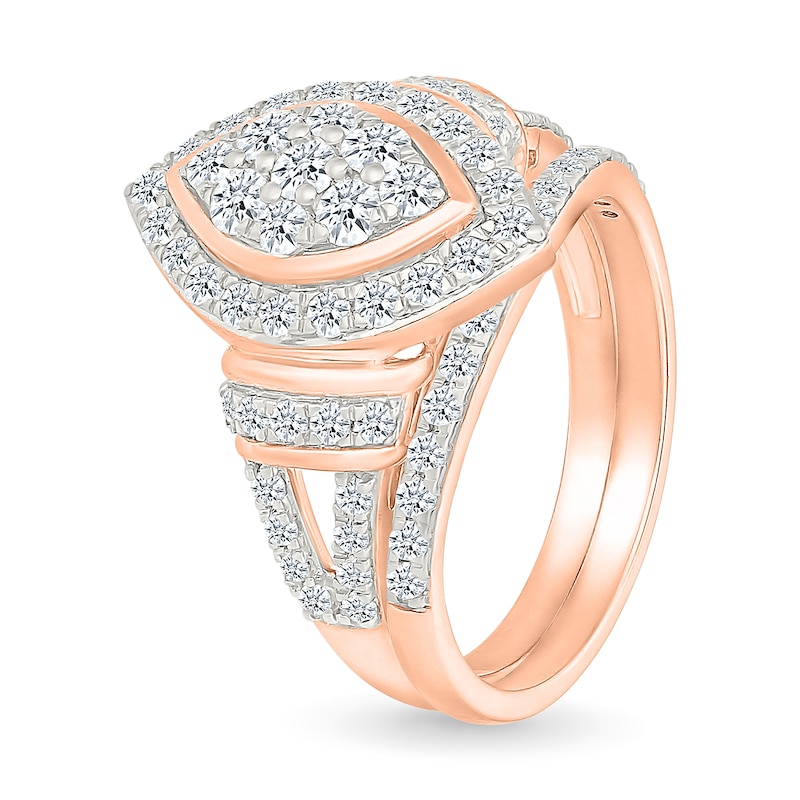 Main Image 2 of 0.95 CT. T.W. Marquise-Shaped Multi-Diamond Frame Collar Split Shank Bridal Set in 10K Rose Gold