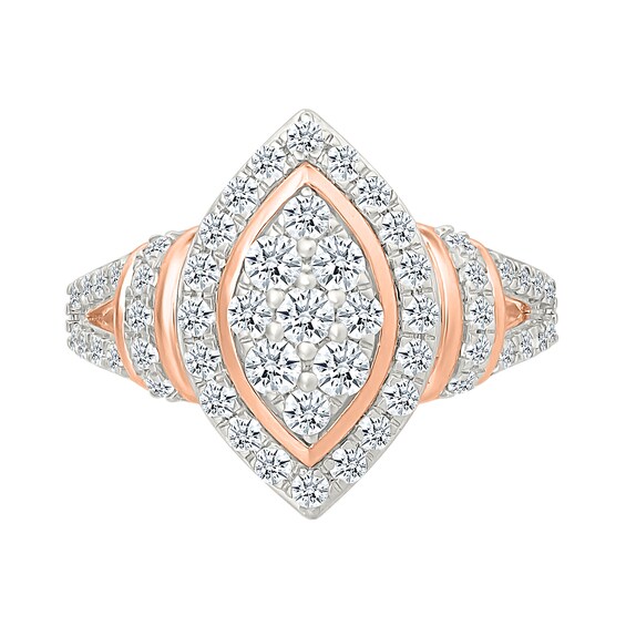 0.95 CT. T.W. Marquise-Shaped Multi-Diamond Frame Collar Split Shank Bridal Set in 10K Rose Gold
