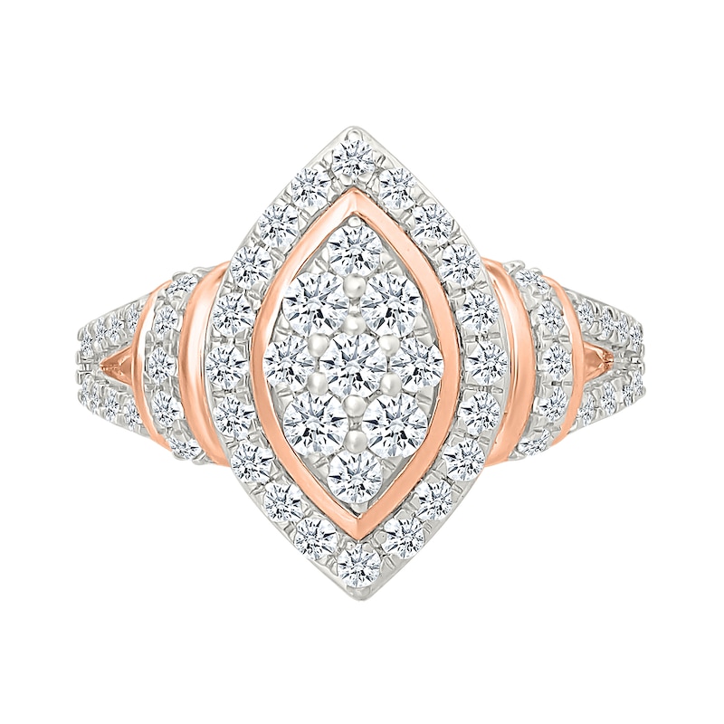 Main Image 3 of 0.95 CT. T.W. Marquise-Shaped Multi-Diamond Frame Collar Split Shank Bridal Set in 10K Rose Gold