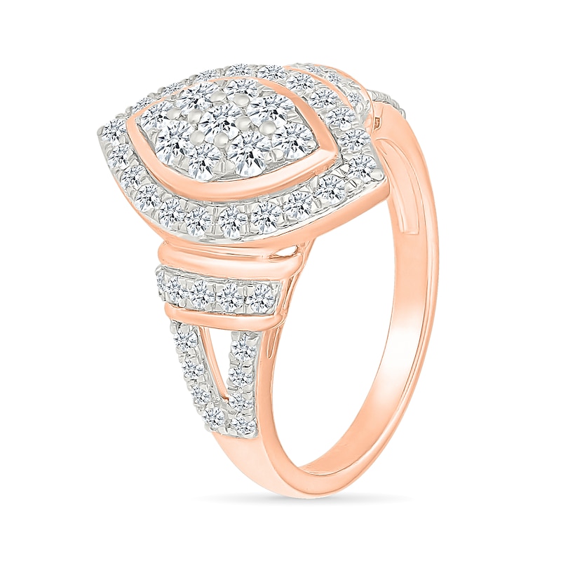 Main Image 4 of 0.95 CT. T.W. Marquise-Shaped Multi-Diamond Frame Collar Split Shank Bridal Set in 10K Rose Gold