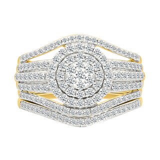 CT. T.W. Multi-Diamond Double Frame Multi-Row Split Shank Bridal Set in 10K Gold