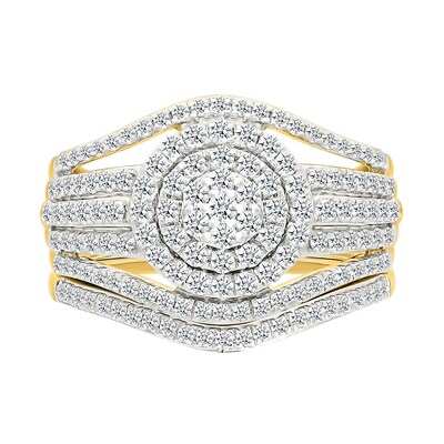 CT. T.W. Multi-Diamond Double Frame Multi-Row Split Shank Bridal Set in 10K Gold