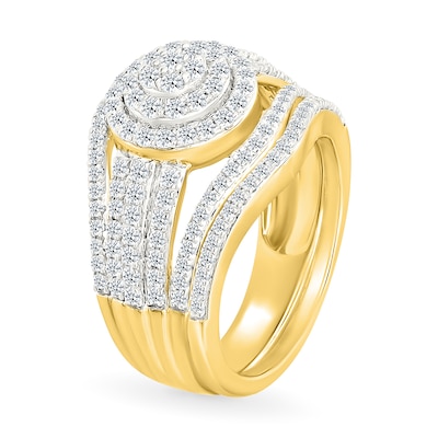 CT. T.W. Multi-Diamond Double Frame Multi-Row Split Shank Bridal Set in 10K Gold