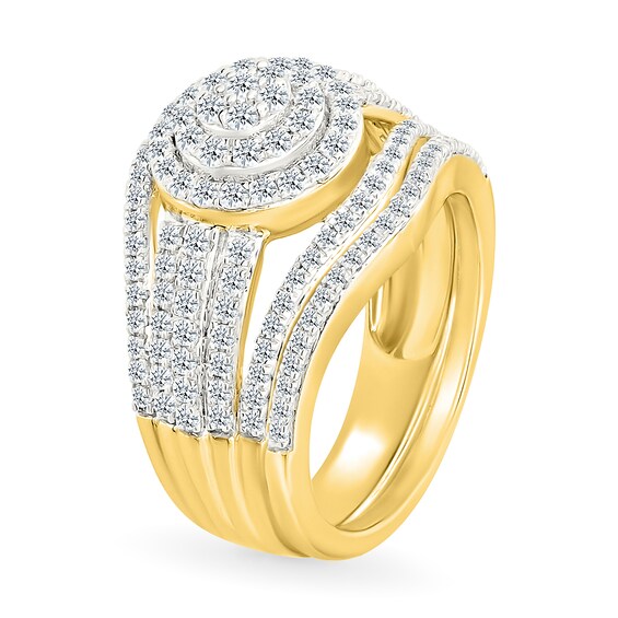 CT. T.W. Multi-Diamond Double Frame Multi-Row Split Shank Bridal Set in 10K Gold