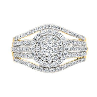 CT. T.W. Multi-Diamond Double Frame Multi-Row Split Shank Bridal Set in 10K Gold