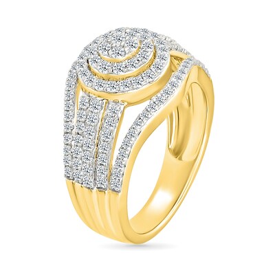 CT. T.W. Multi-Diamond Double Frame Multi-Row Split Shank Bridal Set in 10K Gold