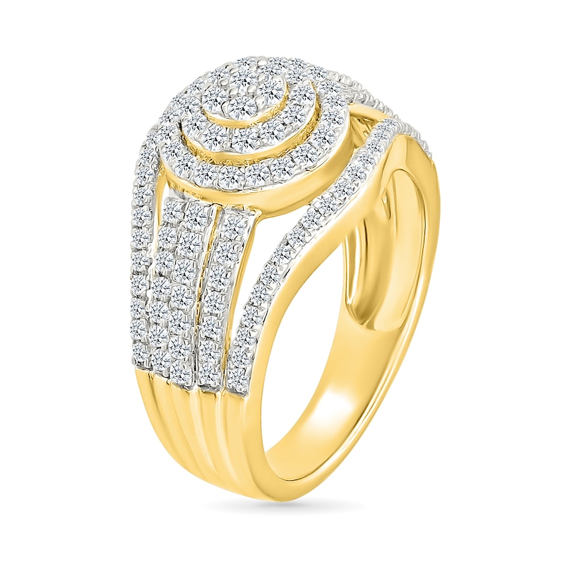 Main Image 4 of 0.95 CT. T.W. Multi-Diamond Double Frame Multi-Row Split Shank Bridal Set in 10K Gold