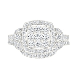 0.95 CT. T.W. Cushion-Shaped Multi-Diamond Frame Collar Bridal Set in 10K White Gold
