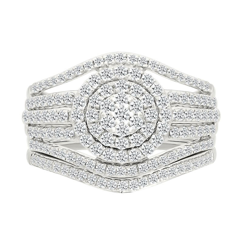 CT. T.W. Multi-Diamond Double Frame Multi-Row Split Shank Bridal Set in 10K White Gold
