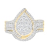 Thumbnail Image 1 of 0.95 CT. T.W. Pear-Shaped Multi-Diamond Swirl Frame Triple Row Bridal Set in 10K Gold