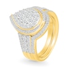 Thumbnail Image 2 of 0.95 CT. T.W. Pear-Shaped Multi-Diamond Swirl Frame Triple Row Bridal Set in 10K Gold