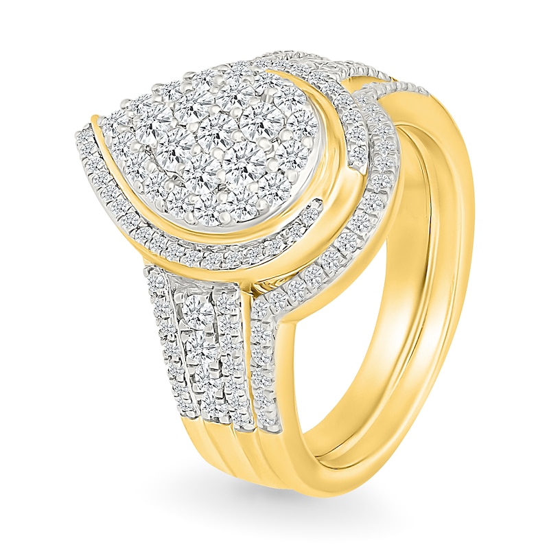Main Image 2 of 0.95 CT. T.W. Pear-Shaped Multi-Diamond Swirl Frame Triple Row Bridal Set in 10K Gold